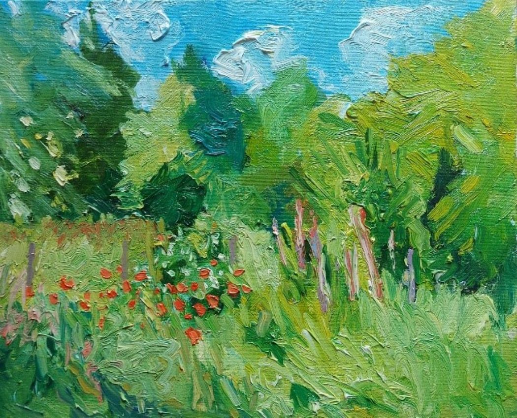 grön sommaräng med blommor