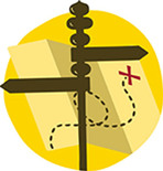 Illustration av vägvisare och karta.