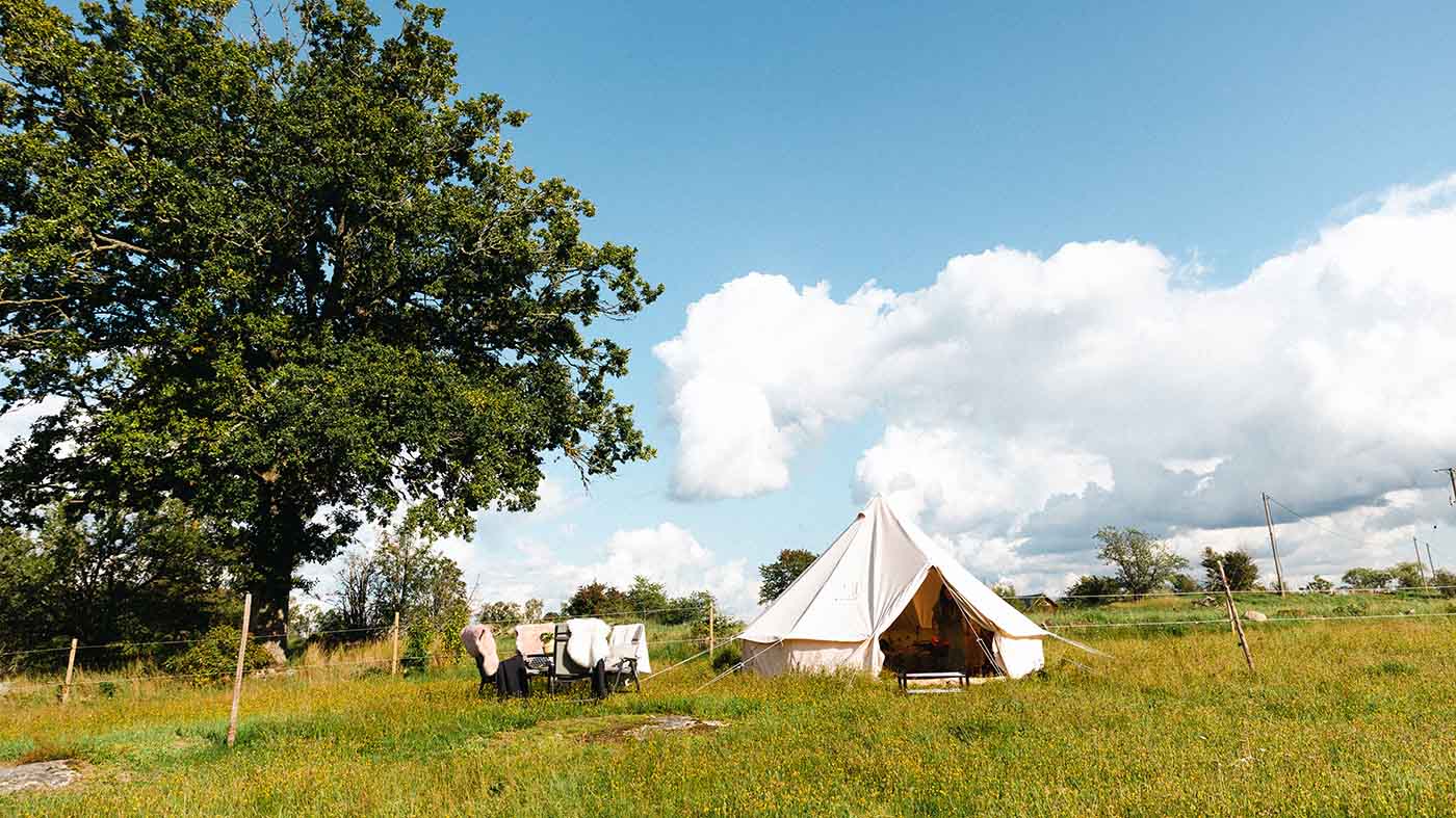 Tält på en äng