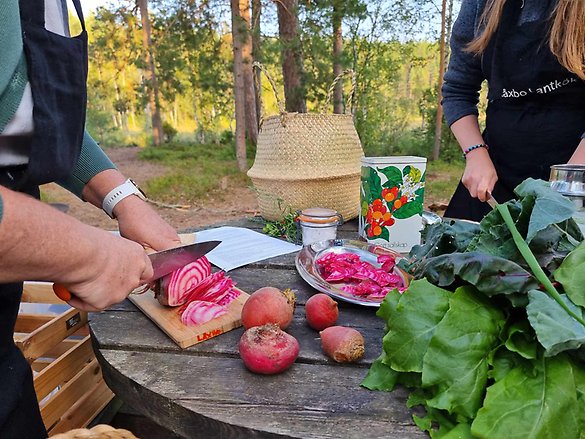 Matlagning ute i skogen