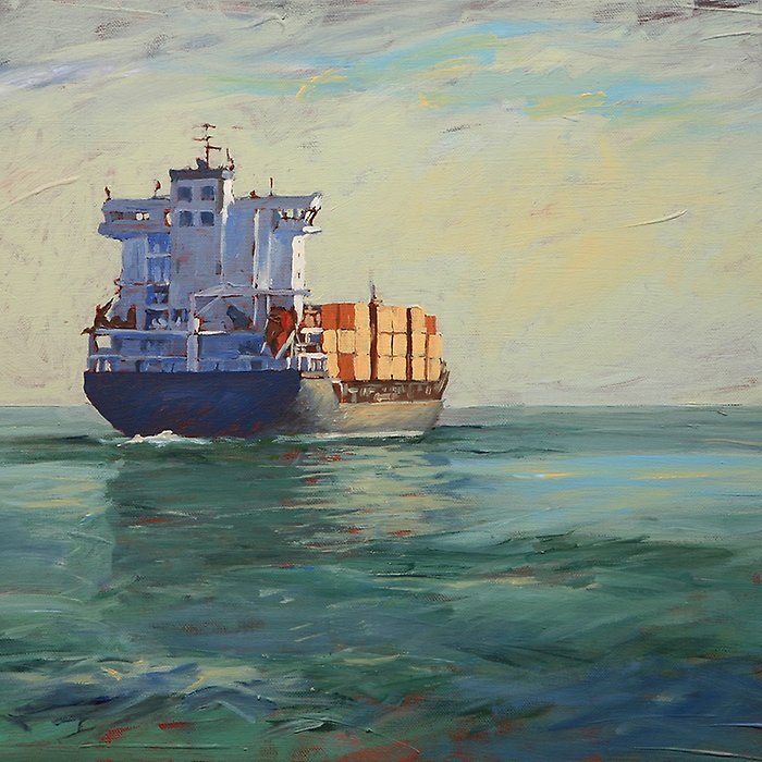 en målad tavla på en containerbåt