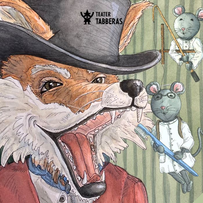 en räv i hatt och en mus med tandborste