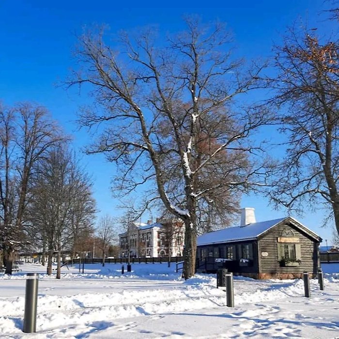 vintrigt landskap med en stuga